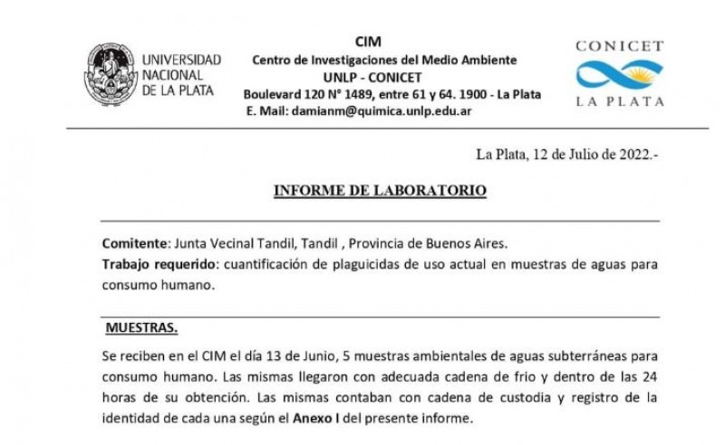 Polmica en Tandil por informe que revel agroqumicos en el agua